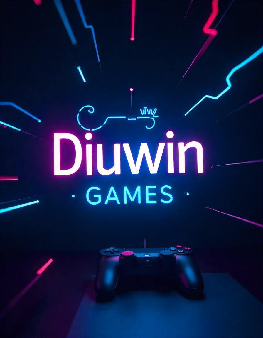 Diuwin App Game Logo with Neon lights and gaming console